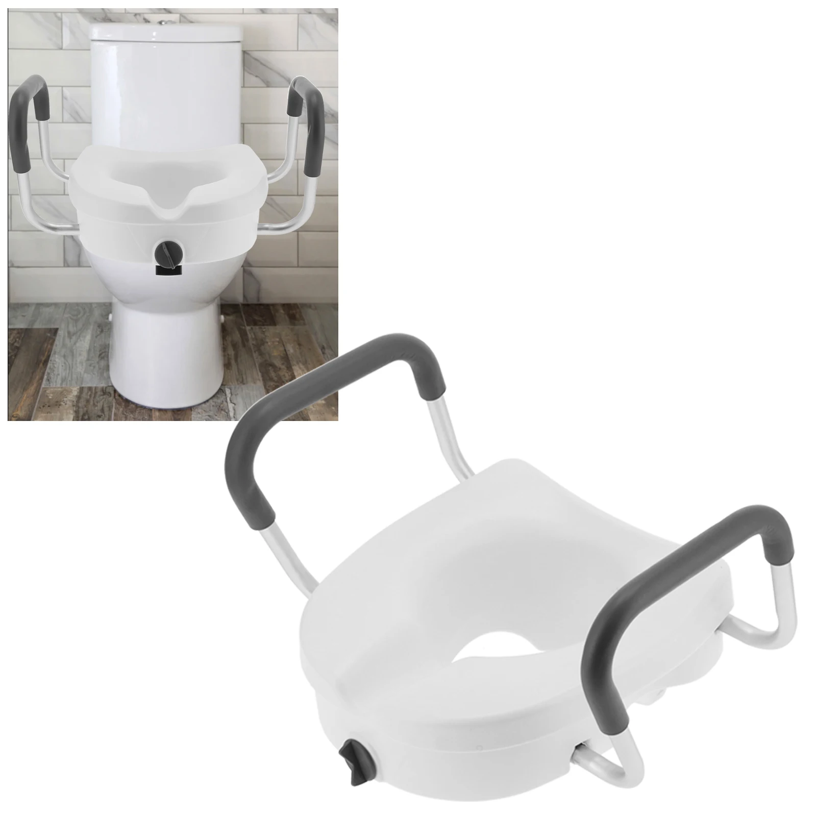 

Disability Aid Toilet Seat Raised Toilet Seat with Non‑Slip Adjustable Armrest Bathroom Supplies for Seniors Pregnant Women