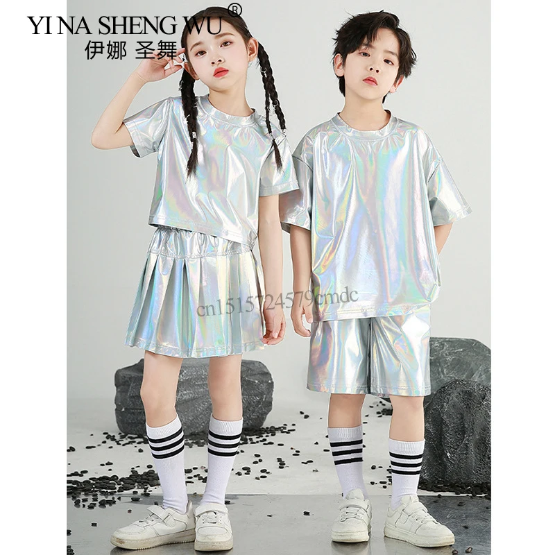 جديد الفتيان والفتيات الهيب هوب مجموعة فضية اللون ملابس رقص الجاز الأطفال أداء الملابس موضة المدرج الشارع ملابس رقص #1