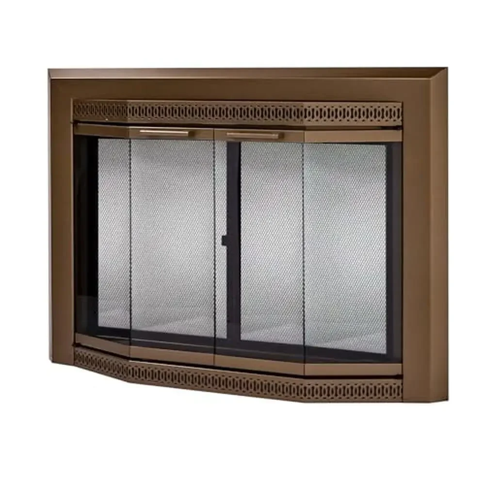 Porte per caminetto in vetro e ottone Small Heritage Pannelli a rete rigida ad alta efficienza energetica Design a bovindo Manopola ammortizzatore nascosta 38,75"L x 28"L