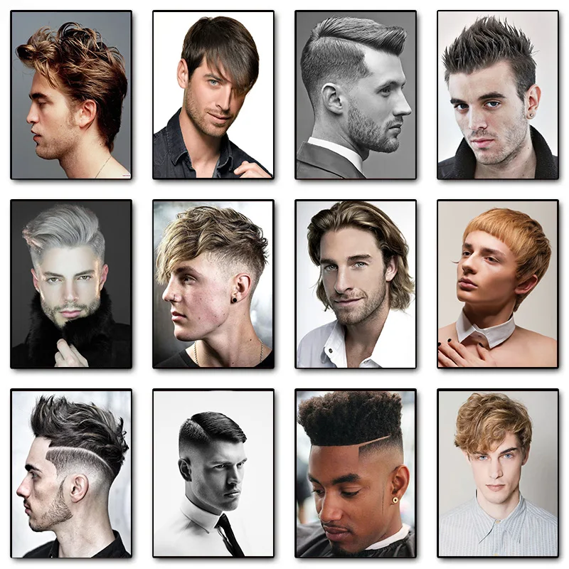 Fashion Man Hairstyle Model Hairdressing Poster Male Hair Design Canvas Painting Wall Pictures Salon Barber Shop Home Decor