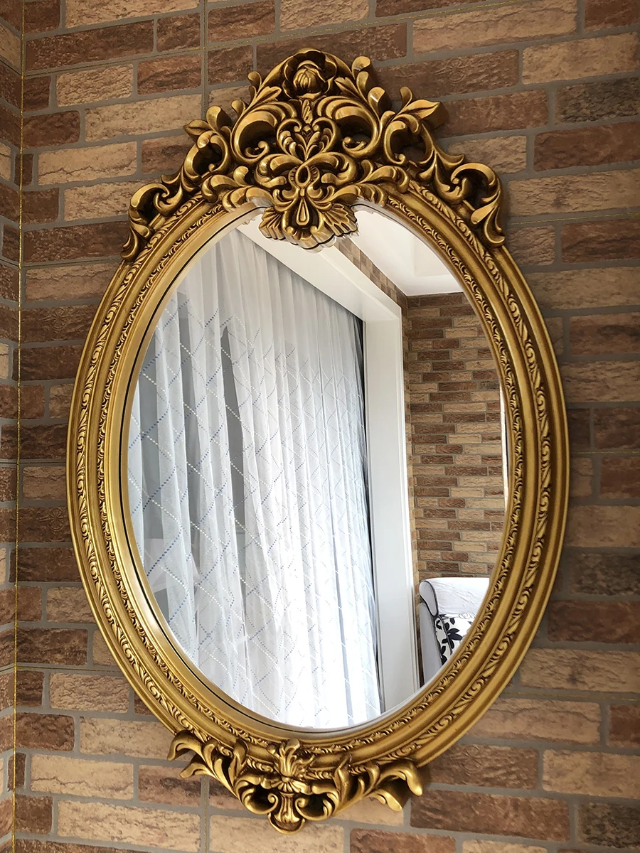 

American Style Bathroom Vanity Wall-Mounted Bathroom Mirror Entrance Wall Retro Oval Decorative Mirror
