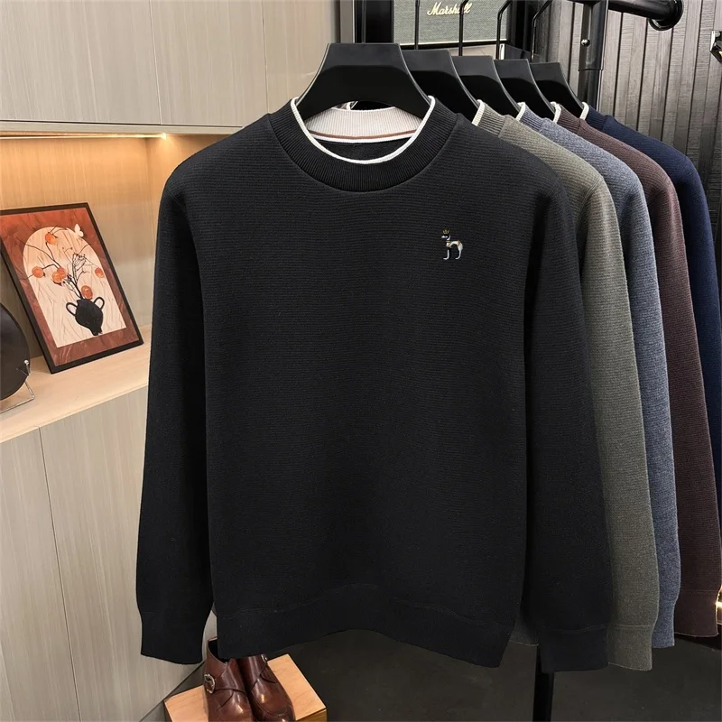 Designer-Marken-Strickpullover mit Stickerei für Herren, O-Ausschnitt, Herbst, hautfreundlich, einfarbig, langärmelig, stilvolle und vielseitige Herrenbekleidung – Detail 9