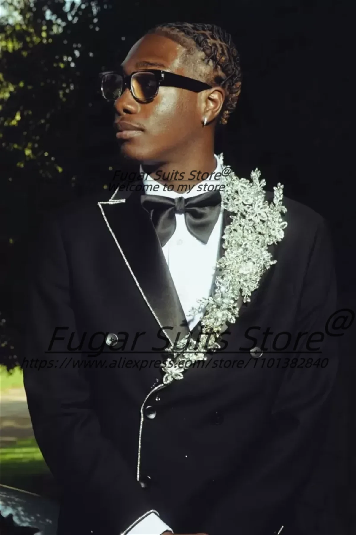 

Customized Slim Fit Black Double Breasted Prom Men Suits Fashion Flowers Embroidery Groom Wedding Tuxedos 2Pcs Sets Ropa Hombre