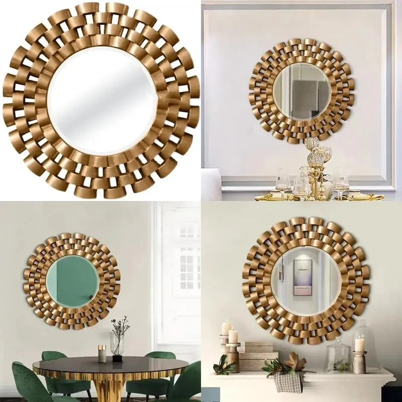 80x80cm Retro Gold Round Wall Mirror Large Decorative Hanging for Living Room Home
