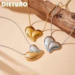 DIEYURO 316L Stainless Steel Simplicity Golden Heart Necklace For Women Men New Fashion Lady Gift Love Rope Chain Chain Jewelry