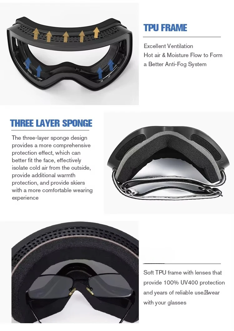 Black lens ski goggles custom  anti-fog alpine off-road fashion polarized snow sports equipment