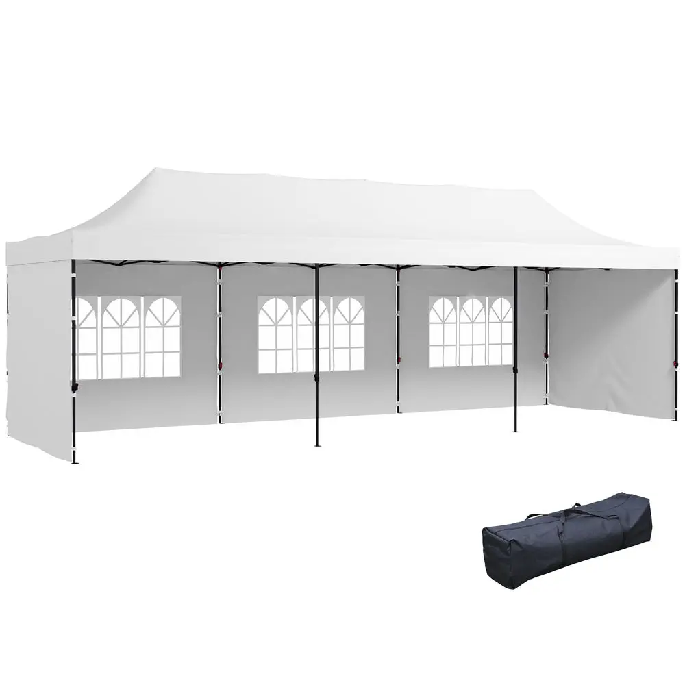 

9.5 x 28 Pop Up Canopy Tent with Sidewalls, Instant Sun Shelter, White Tent for Parties, Height Adjustable with Carry Bag and 4