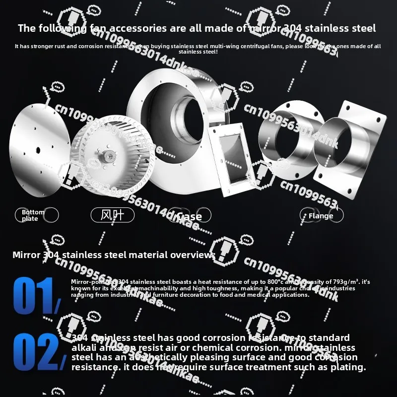 304 Stainless Steel Centrifugal Fan DF Multi-wing High Temperature Resistant Strong 220V Blower Industrial 380V Induced Draft