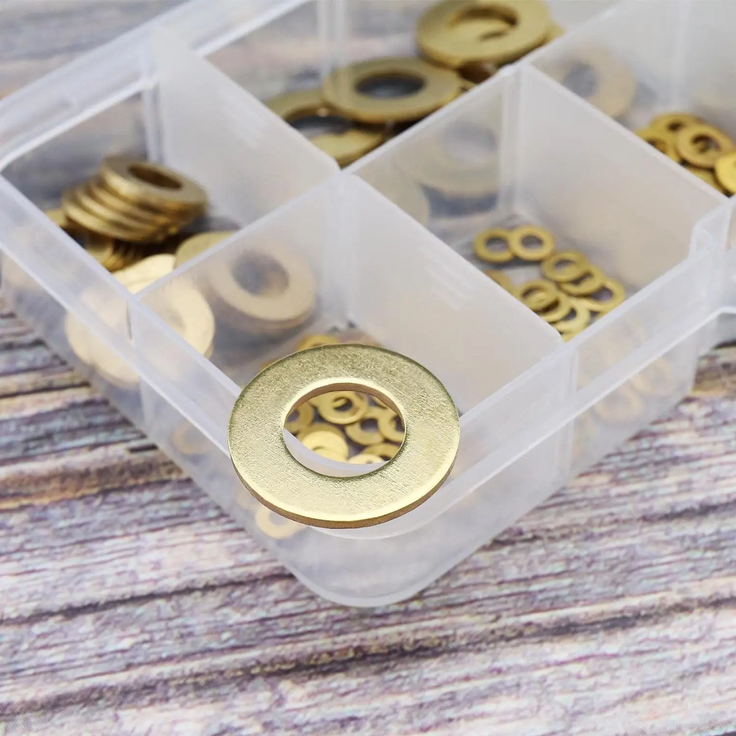180Pcs Brass Flat Washers Assortment, Copper Screw Gaskets Sealing Spacers M2-M10 in Storage Box