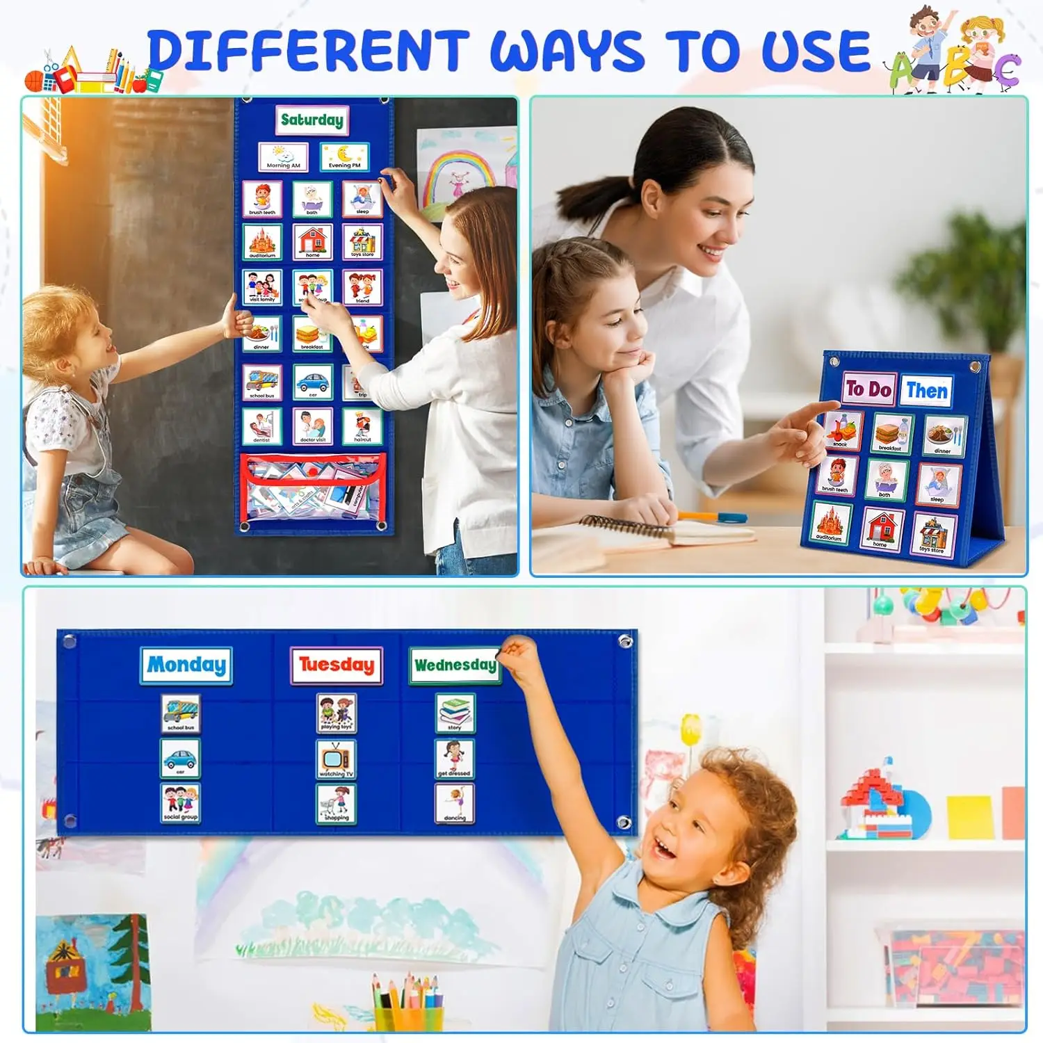 Kids Visual Schedule Calendar Chart 2 in 1 Autism Daily Chore Routine Chart Schedule Plan Learning Board Game For Toddler Gift