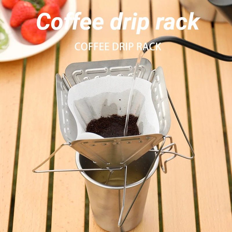 Outdoor Camping Hand Brewed Coffee Filter Folding Funnel With Bracket Portable Camping Stainless Steel Filter Drip Rack