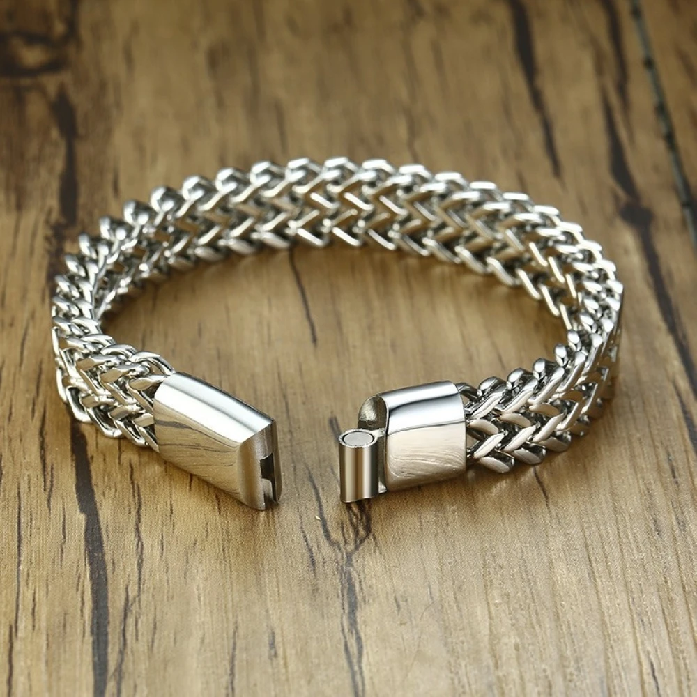 10mm Wide 316L Stainless Steel Men Four Sided Grinding Chain Bracelet Male Magnetic Button Hand Jewelry Birthday Gift Wholesale