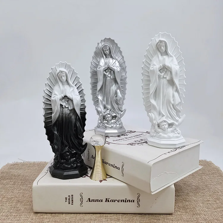 

19.5CM Mexico Virgin Mary Figurines Catholic Blessed Mother Guadalupe Sculpture Resin Religious Statue Home Room Decoration