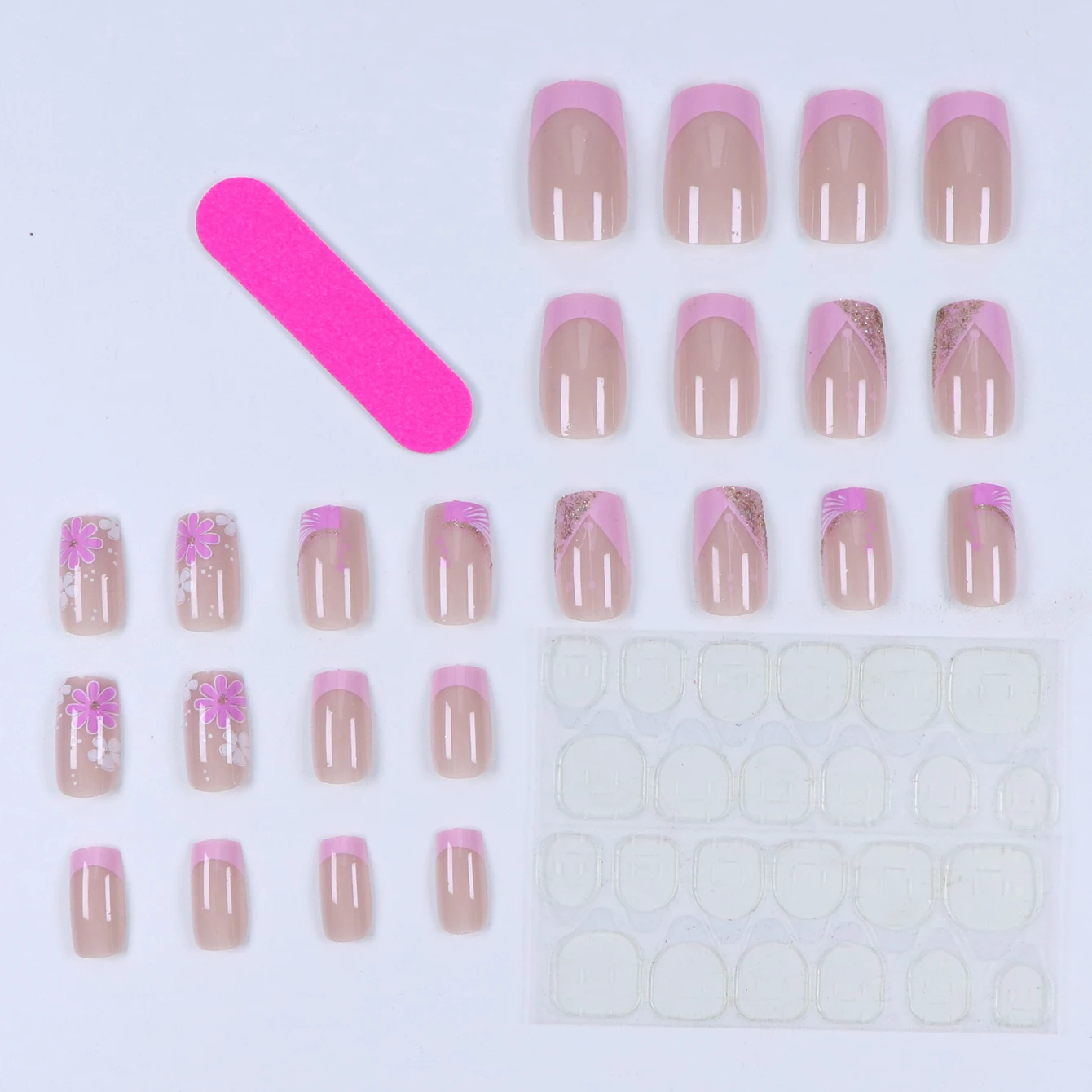 24 pcs short square French simple flower nails +1 nail glue +1 nail file image 3