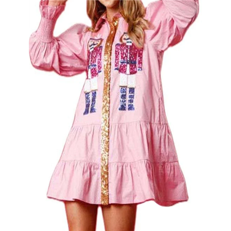 【SEE】ชุดสตรีเสื้อ Nutcracker ชุดเดรสวันหยุดเสื้อสเวตเตอร์ซานต้าเสื้อกันหนาวชุดมินิ