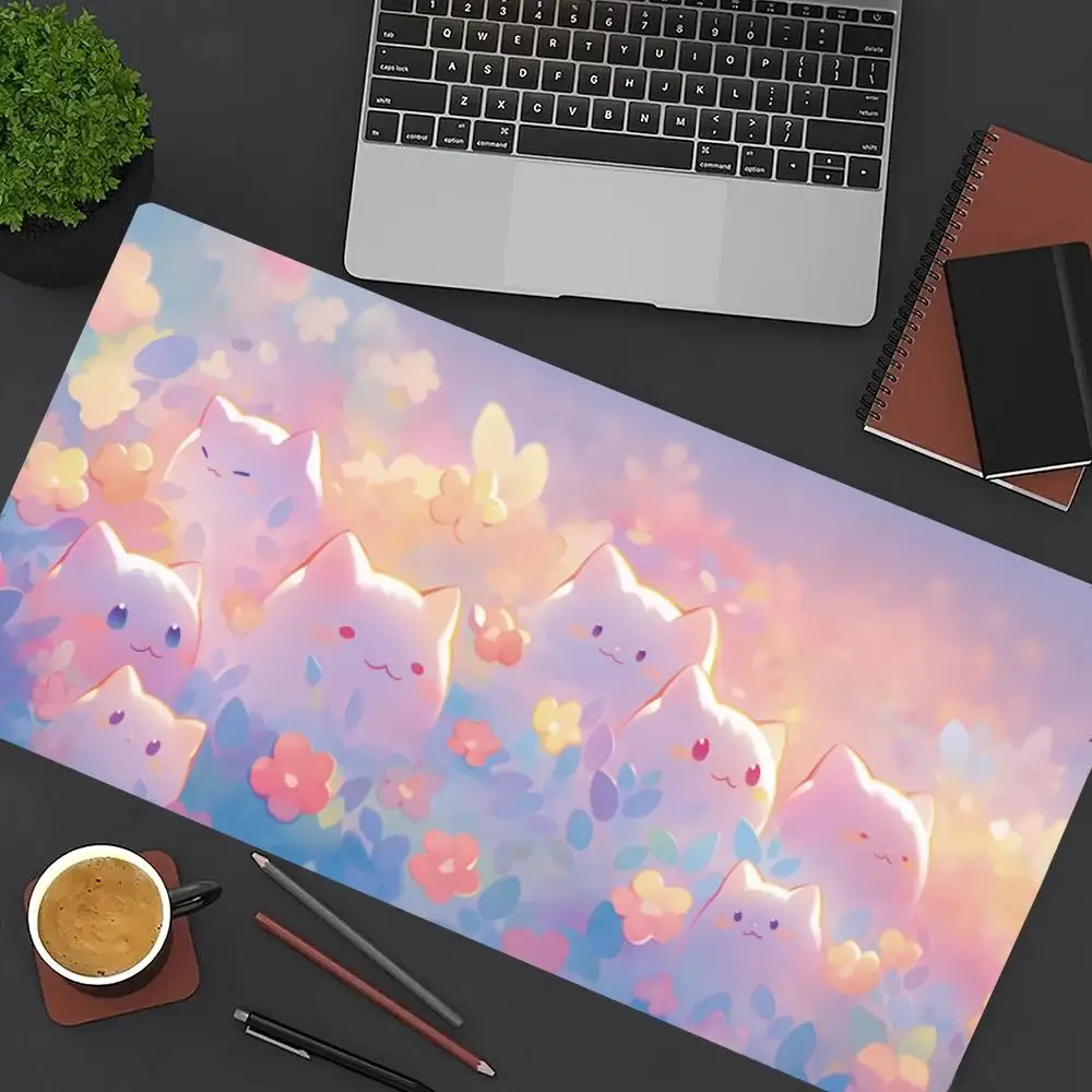 

1 pc Cats Flowers Mouse Pad Large Computer Office Game Table Mat XXL Rubber Anti-slip Stitched Edge Keyboard Mats Long Desk Pads