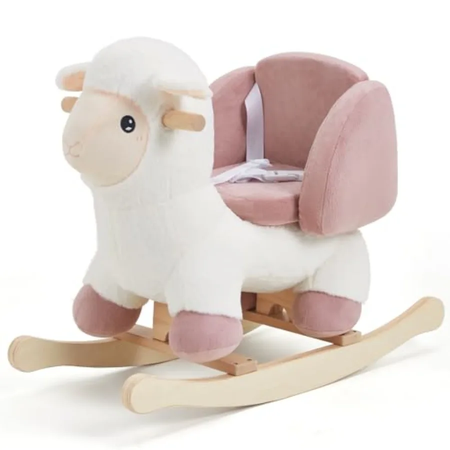 Baby hobbelpaard, kinderen pluche gevulde hobbeldieren, schommelstoel met veiligheidsgordel voor baby's van 6 maanden, wit schaap hobbelpaard