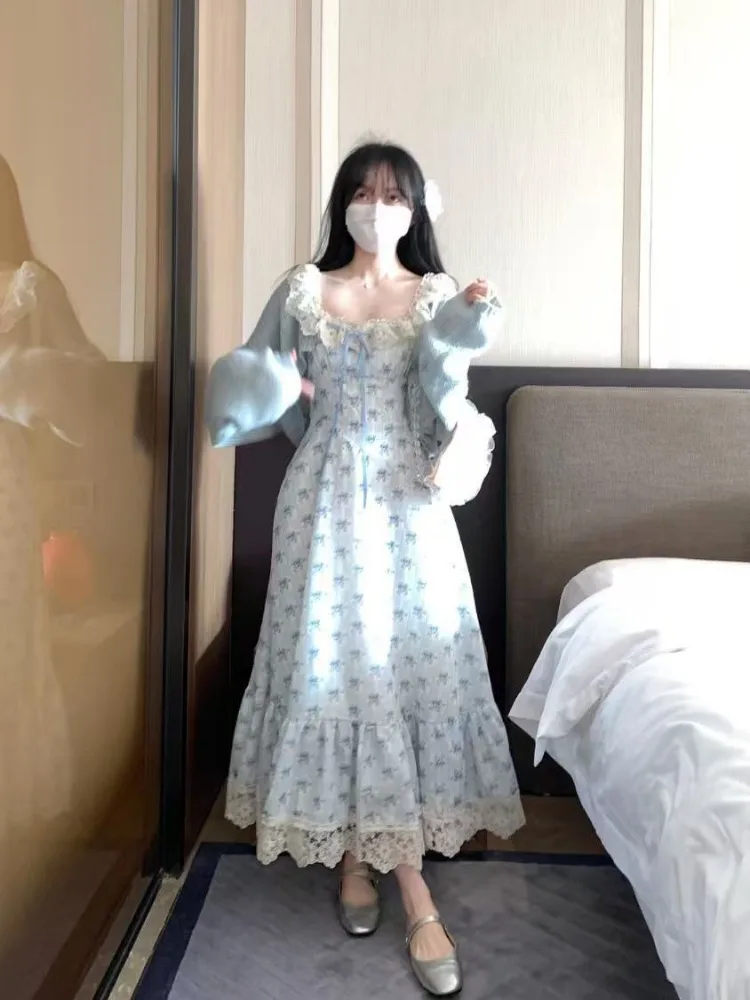 Gentle Lace Square COLLAR ดอกไม้ชุดยาวผู้หญิงฤดูร้อนแขนกุดเอวสูง SLIM FIT A-Line Ruffle PARTY Dresses ใหม่