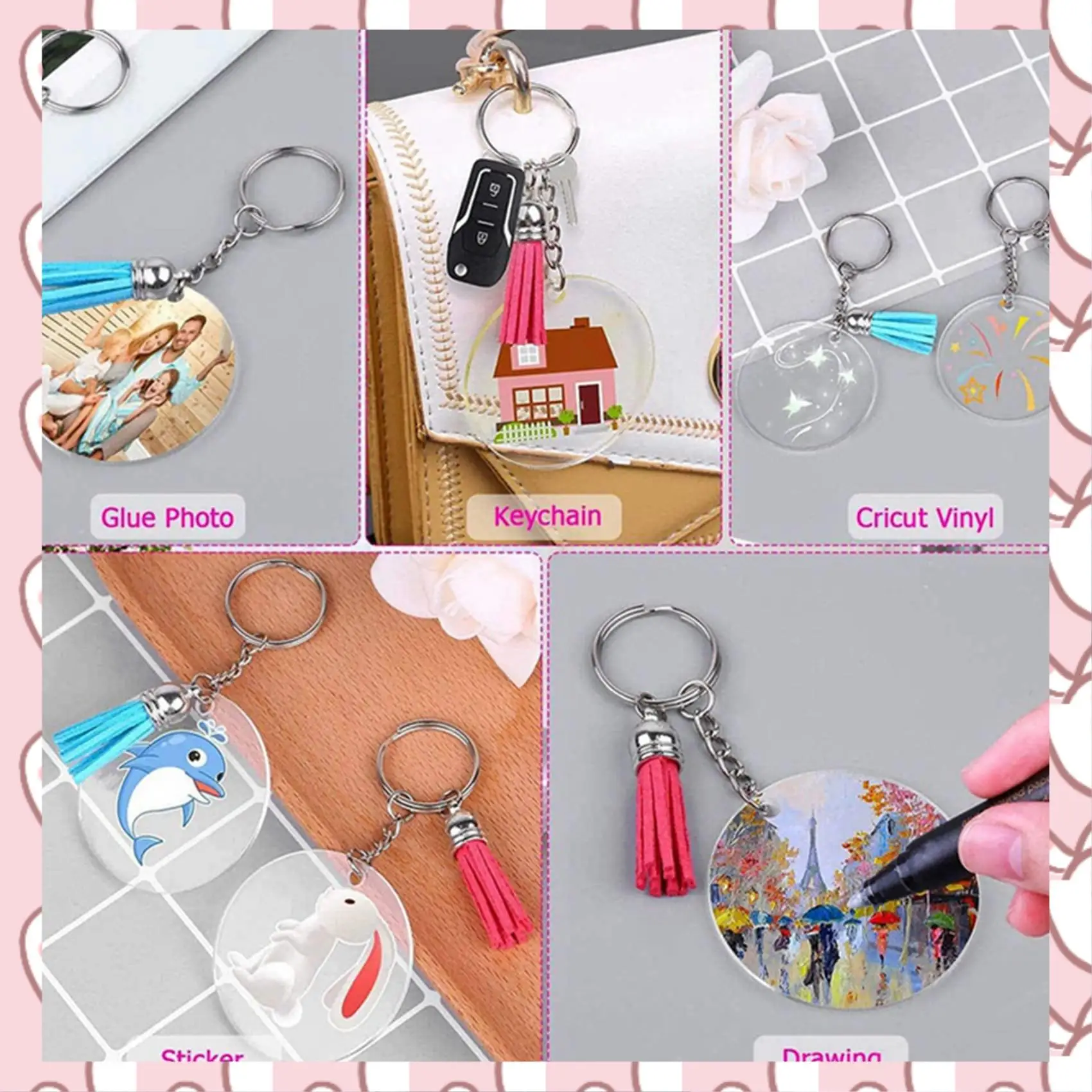 

HHTL 400 шт. DIY круглый акриловый брелок заготовки акриловые прозрачные круглые диски набор ключей для DIY брелок виниловое ремесло