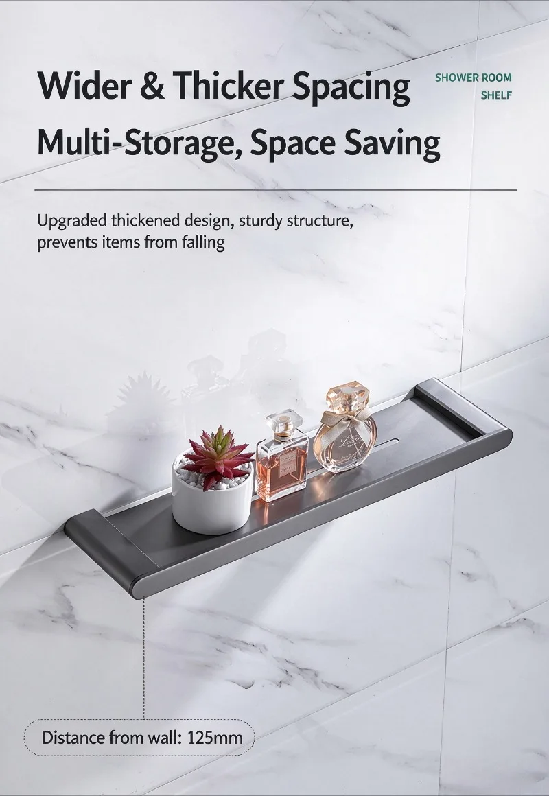 Bathroom Shelf Rack 40cm, 304 Stainless Steel Wall Mounted Storage Bar, Brushed Gold / Black / Nickel Finish Rustproof Organizer