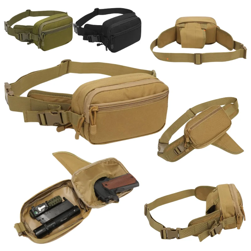 Lightweight Outdoor Tactical Waist Pouch Adjustable Strap Zipper Fanny Pack Multifunctional Running Travel Mini Storage Belt Bag