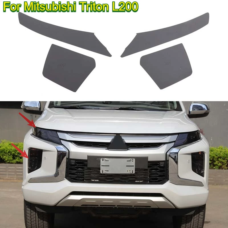 

For Mitsubishi Triton L200 2019-2023 TPU Car Front Headlight Light Film Trim Sticker Protective Auto Accessories 4pcs