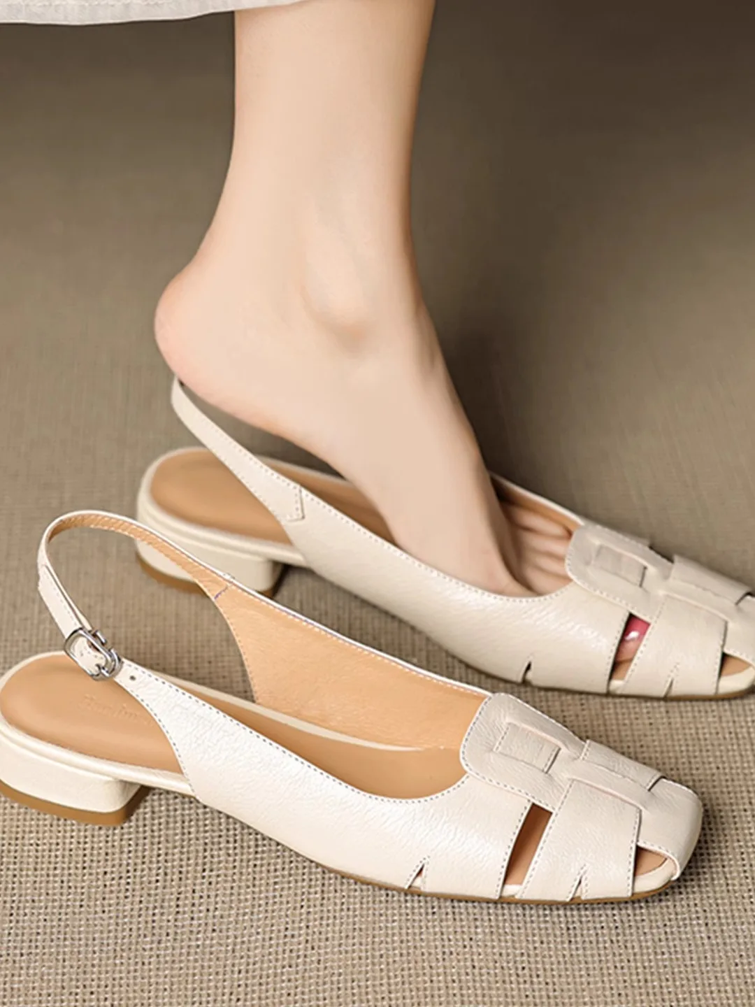 

Women's Summer Low Heel Sandals Open Toe Woven Leather Faionable Roman Sle Slip-On oes Breathable for Daily Wear