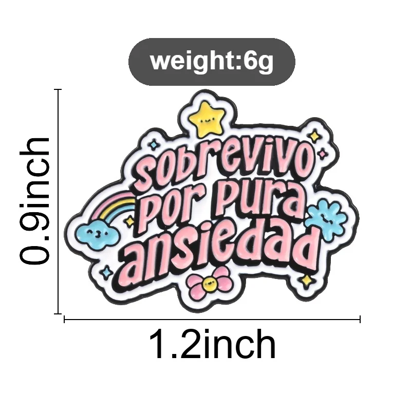 Sobrevivo Por Pura Ansiedad Spanish Enamel Pin, Pastel Rainbow Mental Health Brooch For Self Care And Casual Style