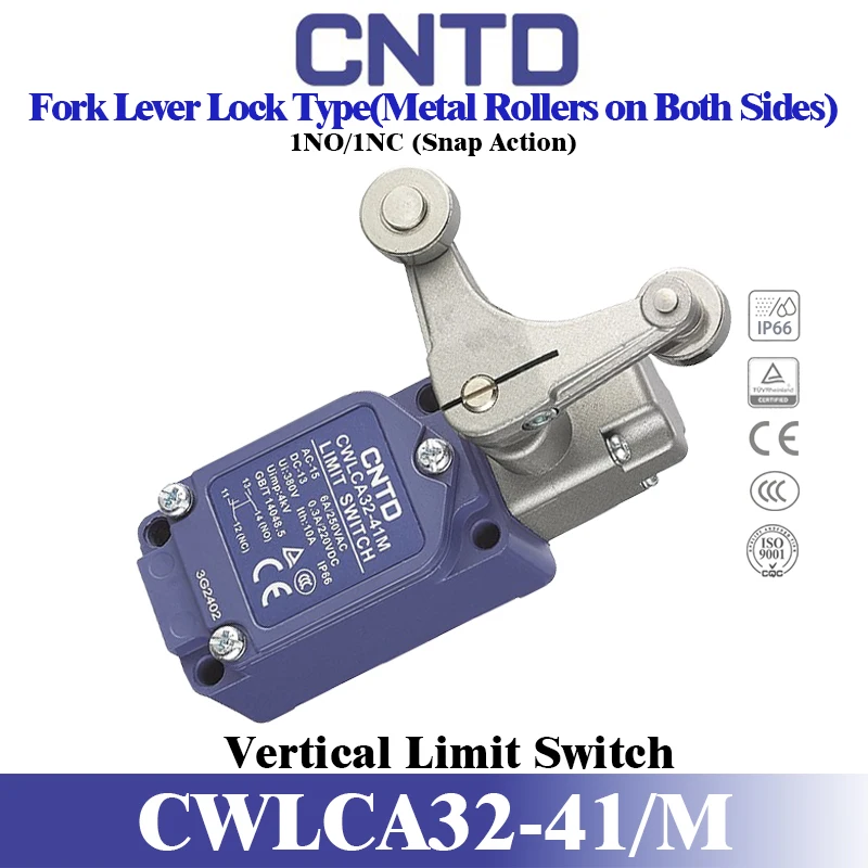 CNTD CWLCA32‑41M Adjustable Rotary Roller Lever Limit Switch IP66 1NO1NC Snap‑Action Industrial Travel Safety Switch