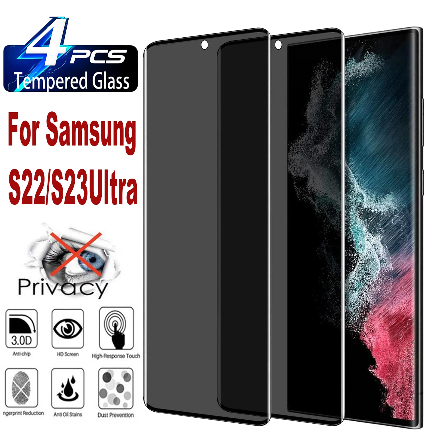 2/4Pcs Anti Spy Tempered Glass For Samsung Galaxy S22Ultra S23Ultra S21Ultra 5G Screen Protector Privacy Glass FIlm