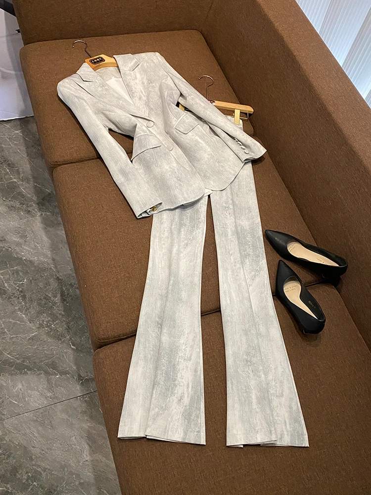 

Briti Sle Tie Dye Print Slim Fit Midi Length Suit Jaet And Pants Two Piece Set A30005 for Women Ages 25-35 Cotton Material