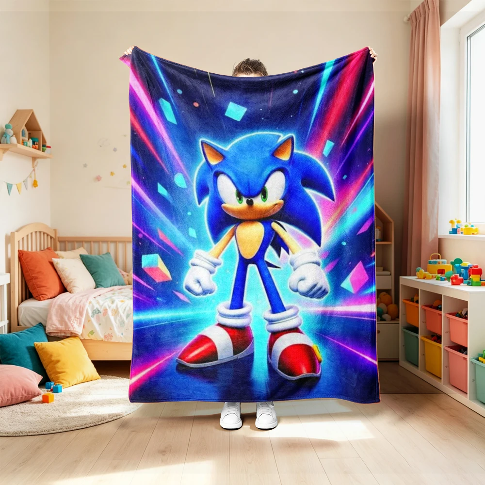 Sonic Throw Blanket Cartoon Flannel Blanket Soft  Warm for Living Room Bedroom Car Camping Throw Blanket Full Size comfortable