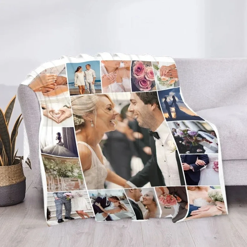 Custom Blanket with Words Picture Collage Customized Blankets, Birthday Souvenir Gifts Personalized Throw Blanket for Father Mom