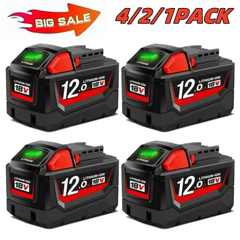 1/2/4팩 M-18 리튬 이온 교체용 12.0AH 배터리 M-18 48-11-1812, 48-11-1850, 48-11-1852, 48-11-1828, 48-11-1862