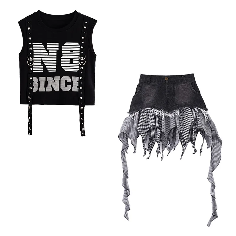 Chidren hip hop roupas hip hop menina conjunto de manga curta colheita camiseta meninas trajes de dança jazz menina modelo moda passarela