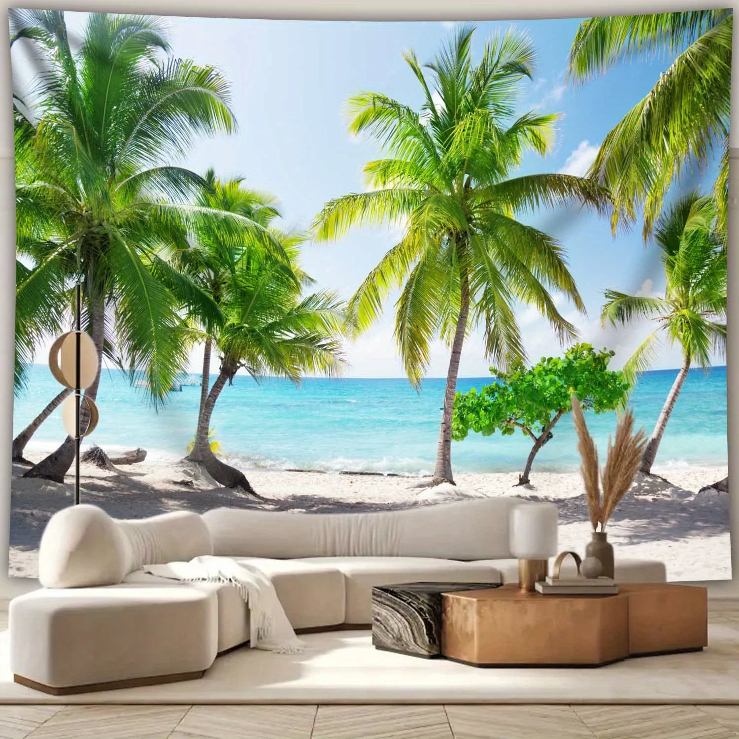 Tapiz de árbol de coco junto al mar Tropical, colgante de pared con estampado estético vibrante para decoración de sala de estar, dormitorio o oficina, 1 ud.