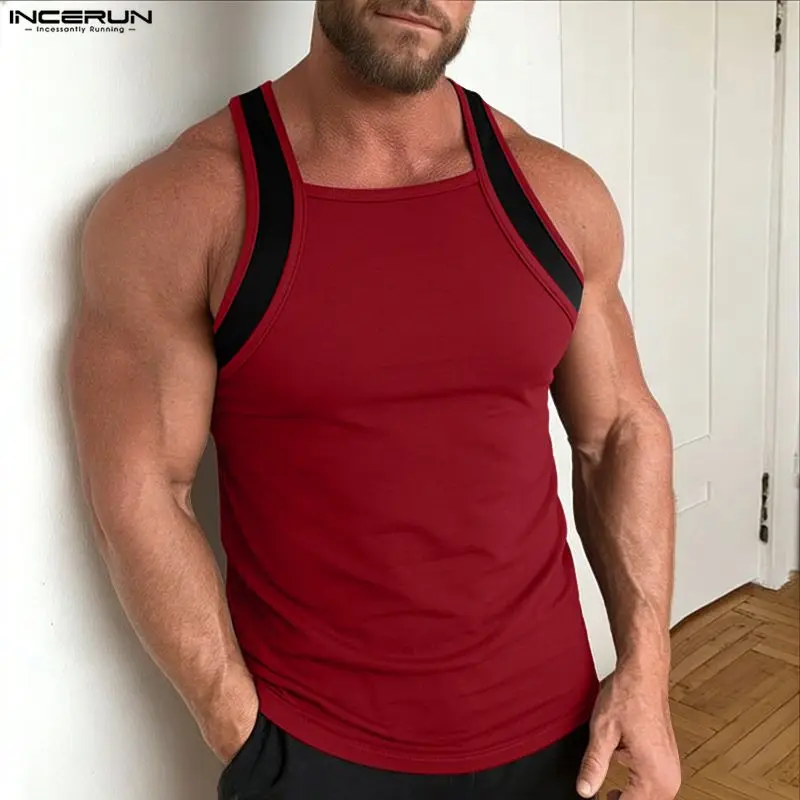 INCERUN Men's Tank Tops Patchwork Knitted Sleeveless Summer Men Clothes Streetwear 2026 Fashion Tops Casual Male Vests S-5XL