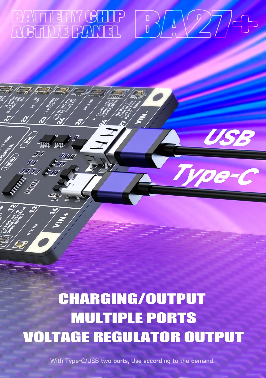 MECHANIC BA27+ Battery Tester for iPhone16/ 400+ Android Phones LED Display Multi Port Charger Repair Tool Stable Voltage Output