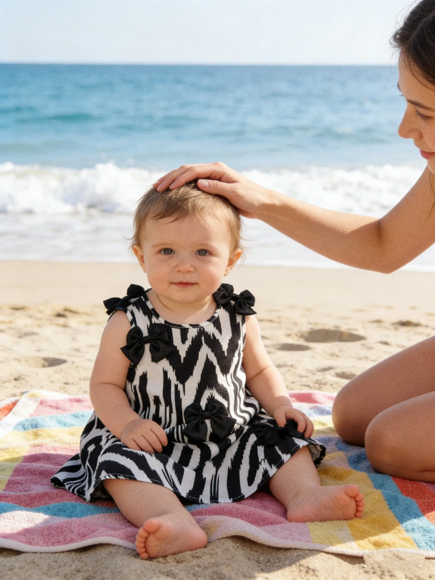 Baby Girl Black White Ethnic Outfit Set - Dress & Shirt with Bow Details