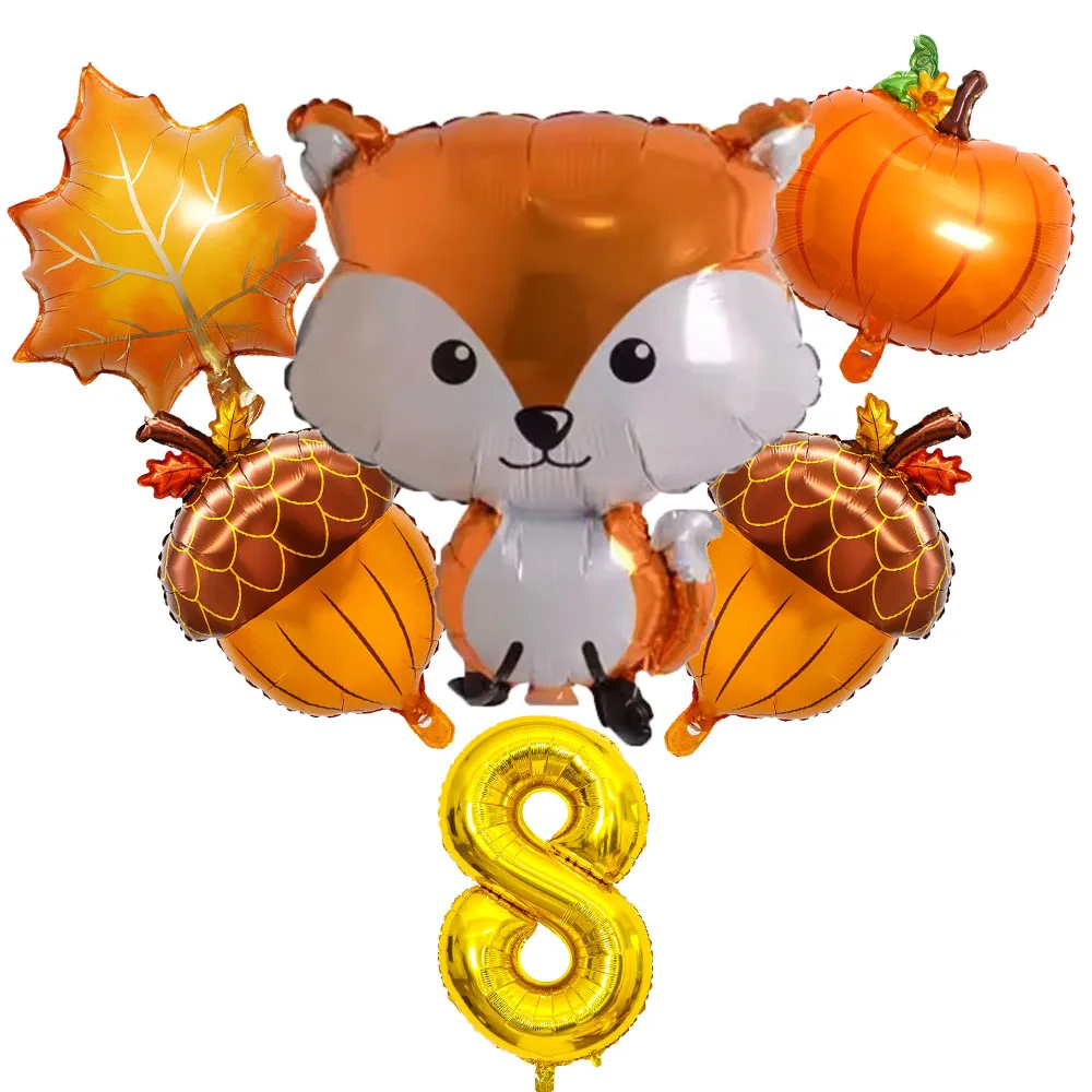 عيد الشكر موضوع الغابات الحيوانات الاطفال حفلة عيد ميلاد الديكور الراكون الثعلب احباط بالون مع 0-9 أرقام الكرة هدية عيد الشكر #6