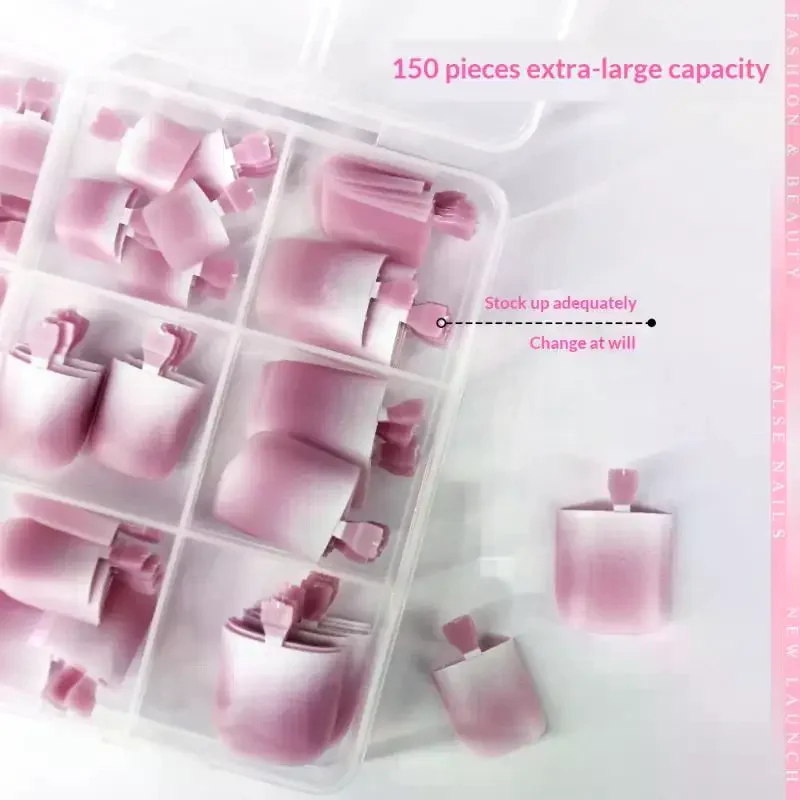 150pcs/Box French Foot Nail Set Summer Short Square Shiny False Toenail Full Coverage Salon