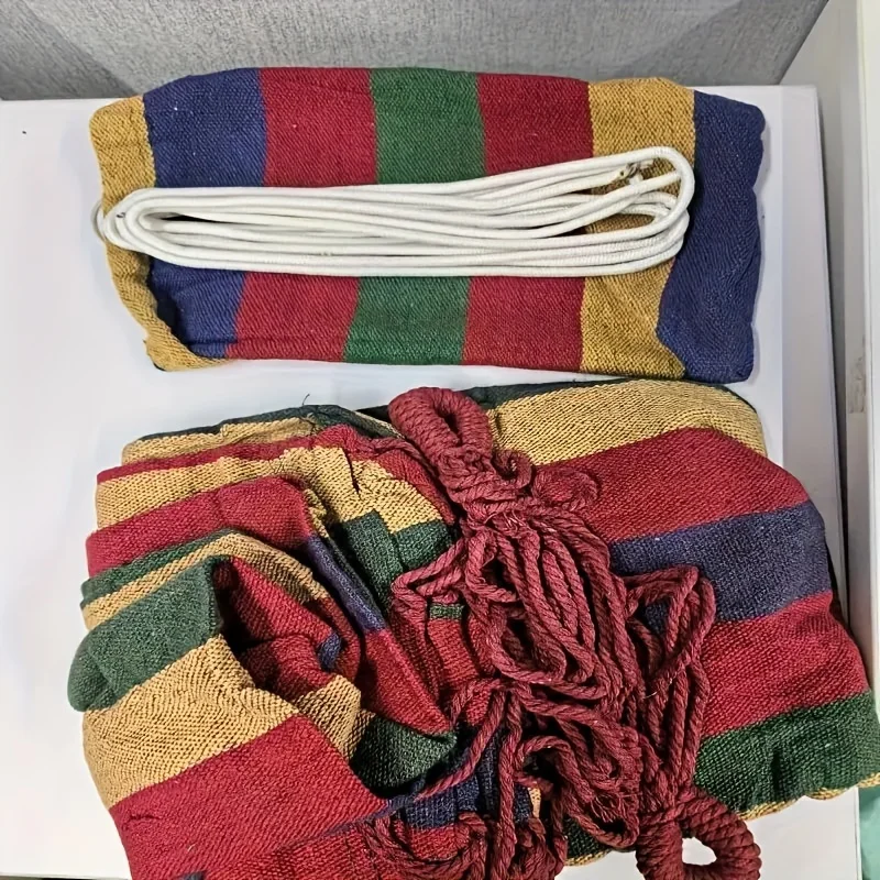 Colorful Fabric Hammock, Easy to Assemble, Striped Portable Camping Hammock with Anti-Tip Design Comes with Binding Straps, Storage Bag, Handbag and Cords, Anti-Roll for Comfortable Sleep
