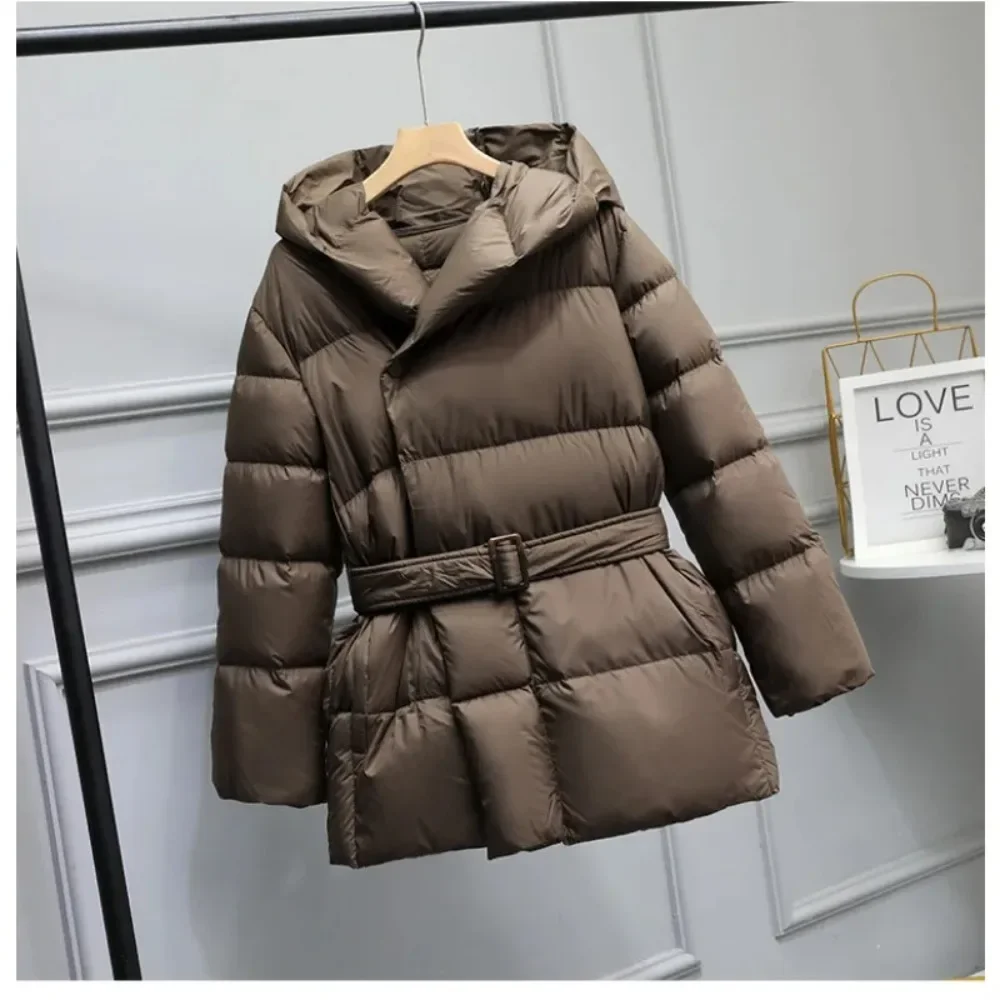 2024 New Winter Women\'s Down Jacket with Belt Large Hooded Parka Women\'s Down Jacket Warm Casual Coat  Winter Coat Women