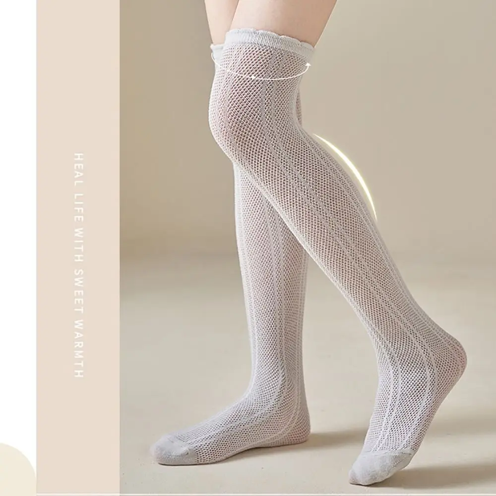 New Cotton Long Stockings Hollow Thin Children Mesh Stocking Solid Color Knee High Long Socks Girls