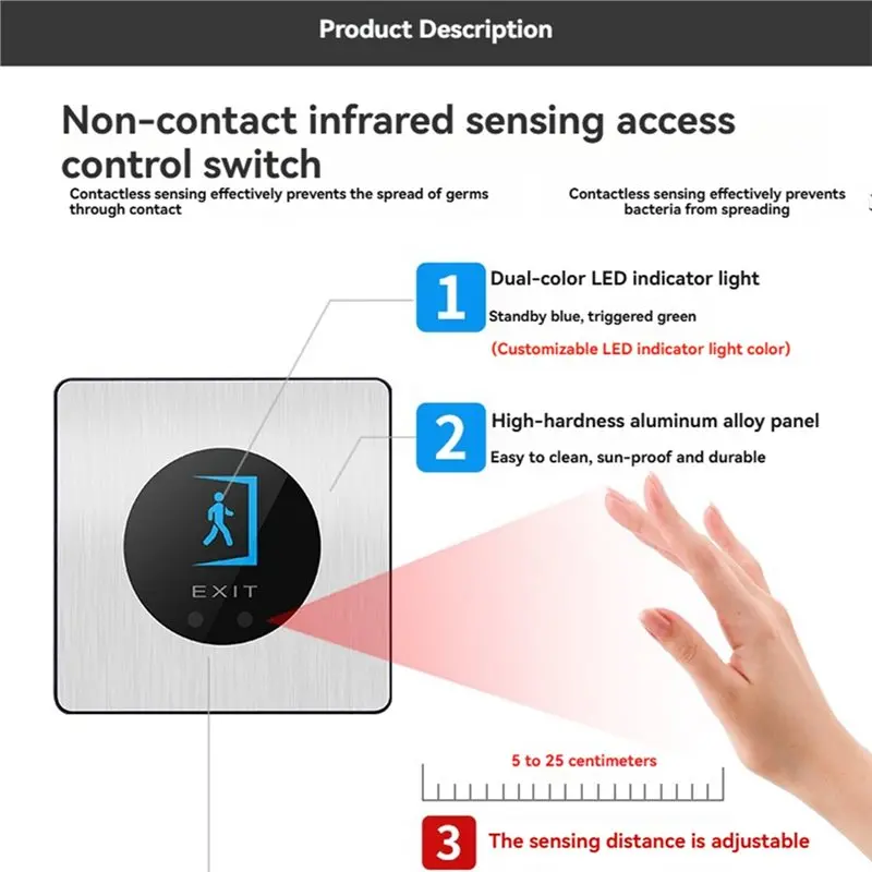 [LXYA68Z!] No Touch Exit Door Button Access Control Switch 12/24V 86-Type Panel Infrared Sensor Access Control Button