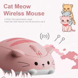 CHYI-Mini ratón óptico 3D para PC y portátil, Mouse inalámbrico de 2,4G con diseño de gato Meow, diseño creativo de dibujos animados en color rosa, ergonómico, regalo para niños y niñas