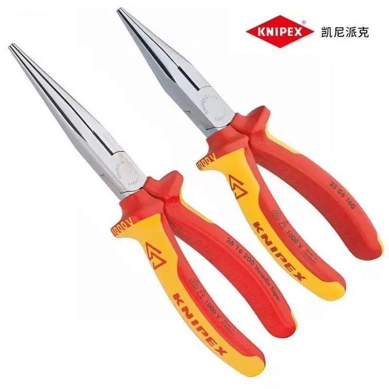 KNIPEX - 26 16 200 Snipe Nose Side Cutting Pliers (Stork Beak Pliers) 1000V-insulated (2506160), 8 Inches