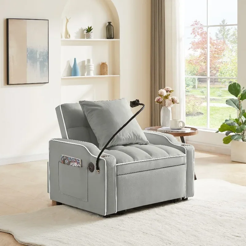 DB 3-in-1 convertible couch sofa bed, adjustable pull-up multi-pocket folding furniture accessories