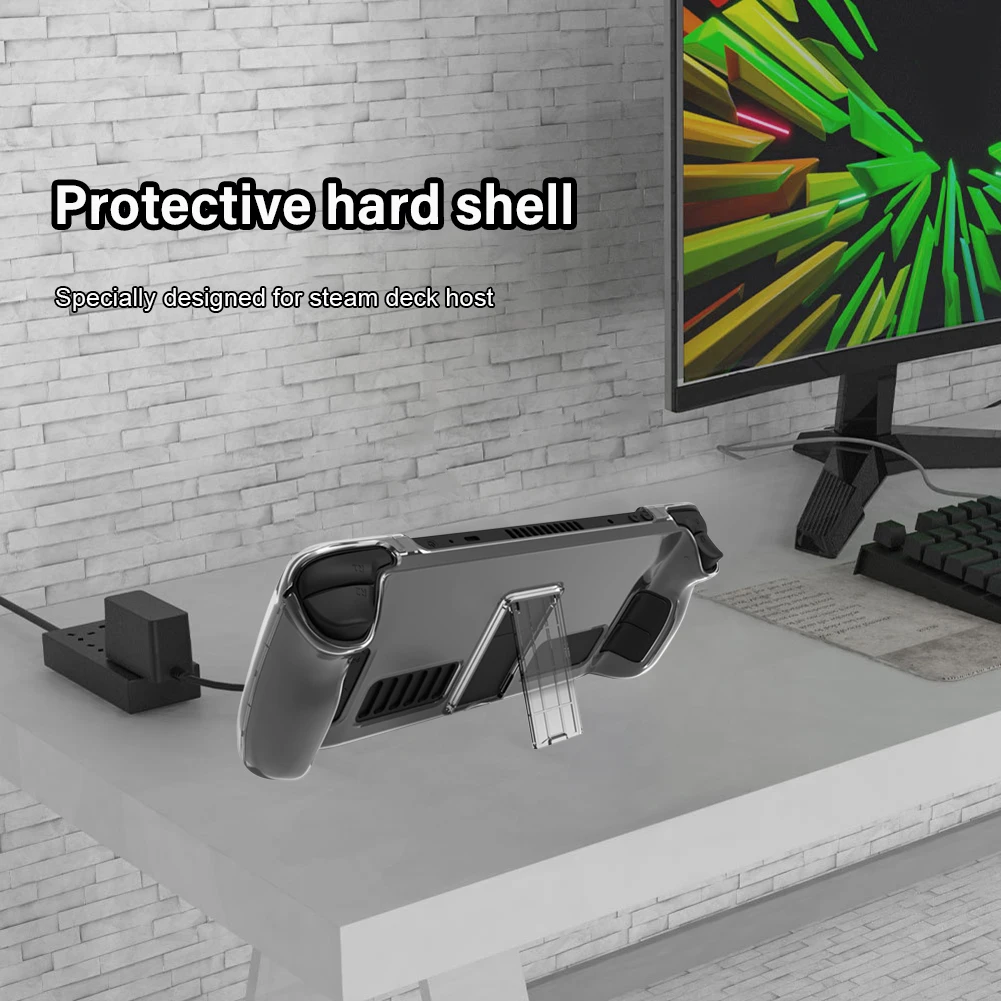 브래킷이 있는 투명 PC 보호 케이스 분리형 보호 커버 교체용 게임 콘솔 보호 커버 액세서리 스팀 덱용