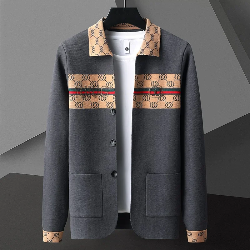 Luxury Spring and Autumn Men\'s Business Casual Fashion  Embroidered Designer Pocket High-quality Sleeve Knitted Cardigan  M-4XL